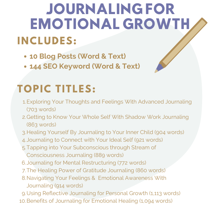 Journaling for Emotional Growth PLR – 10 Blog Posts on Mindset & Healing