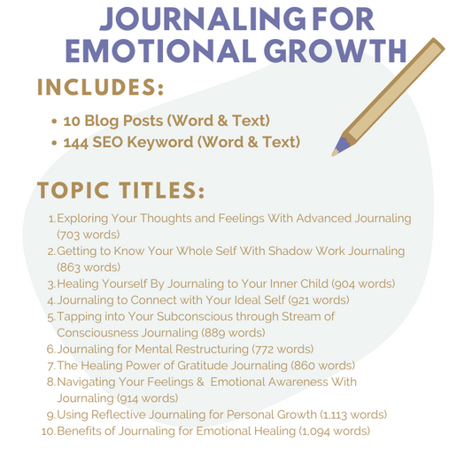 Journaling for Emotional Growth PLR – 10 Blog Posts on Mindset & Healing