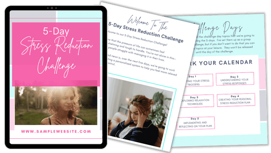 Stress Reduction Challenge PLR – Editable Canva Template + 5-Day Email Content